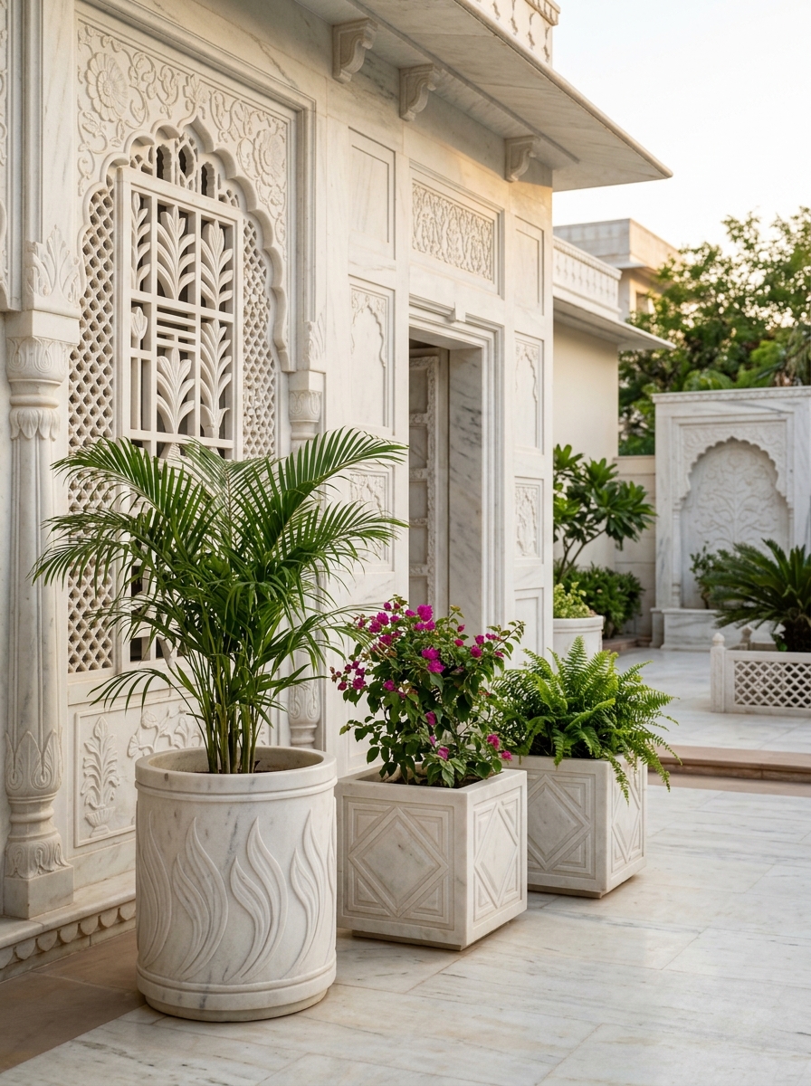 Planters in Agariya White Marble