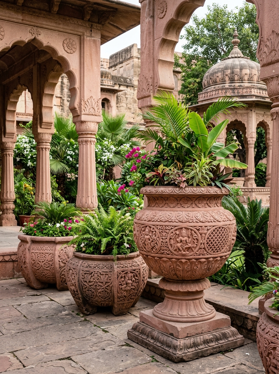 Planters in Bansi Paharpur Sandstone