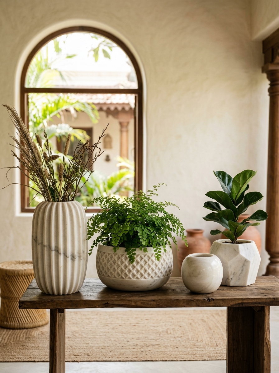 Planters in Banswara White Marble
