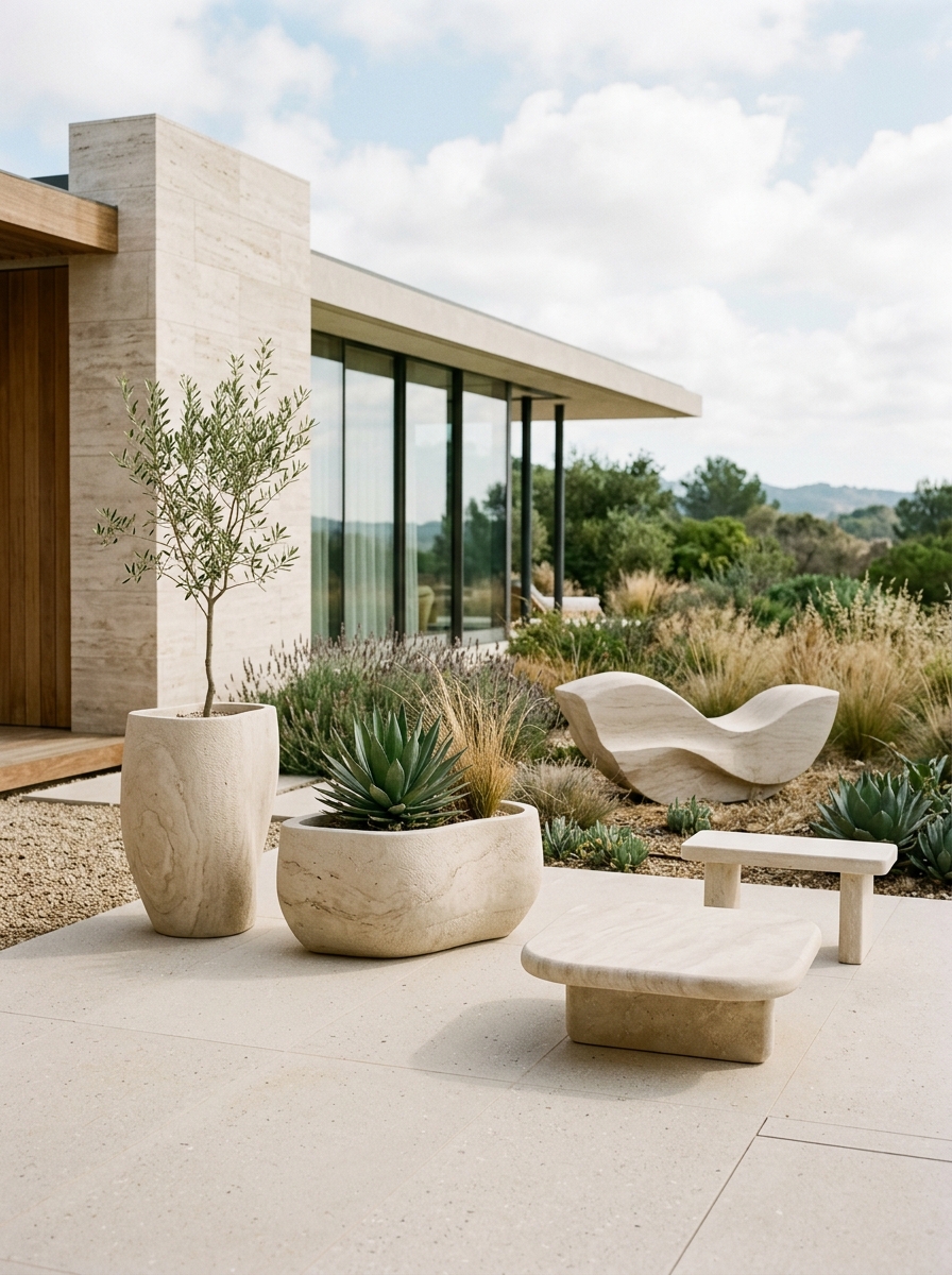 Planters in Moca Crema Limestone