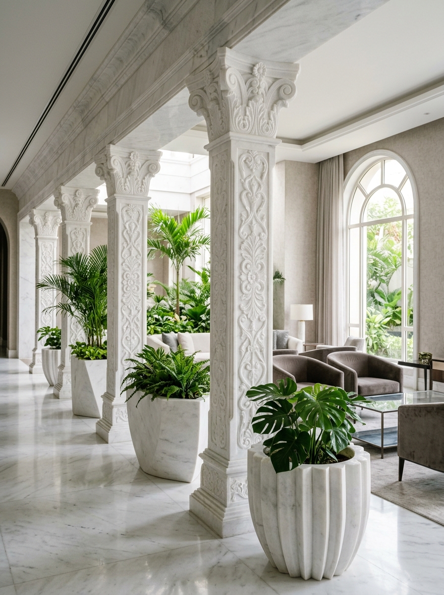 Planters in Vietnam White Marble