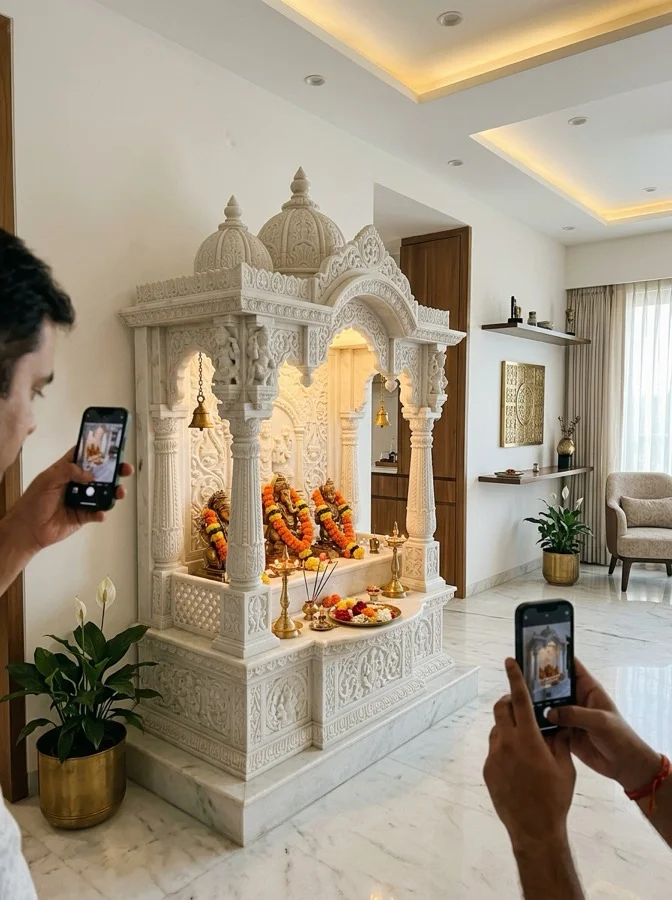 Marble mandir crafted by Ishatva in Aarti Desai's home, Mumbai