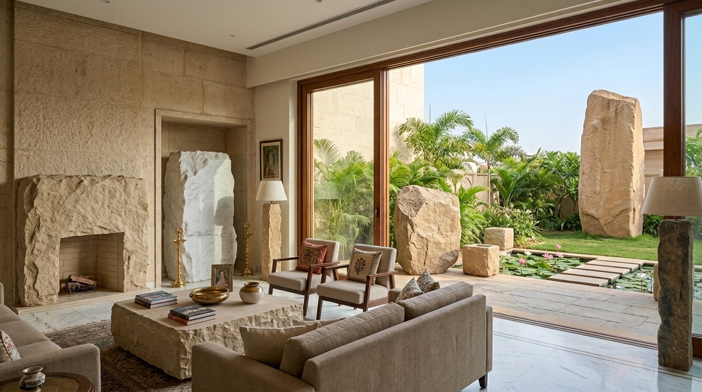Minimalist abstract raw stone blocks